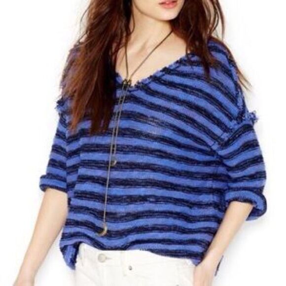 162. Free people Blue and Black Striped Top small - Picture 1 of 3
